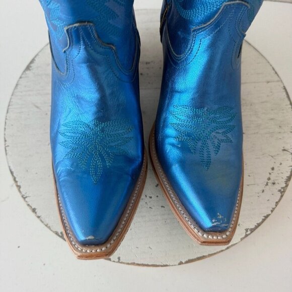 Lane SMOKESHOW Womens Cowboy Boots 7 Blue Leather Western Cowgirl Mid Calf Tall - Picture 14 of 15